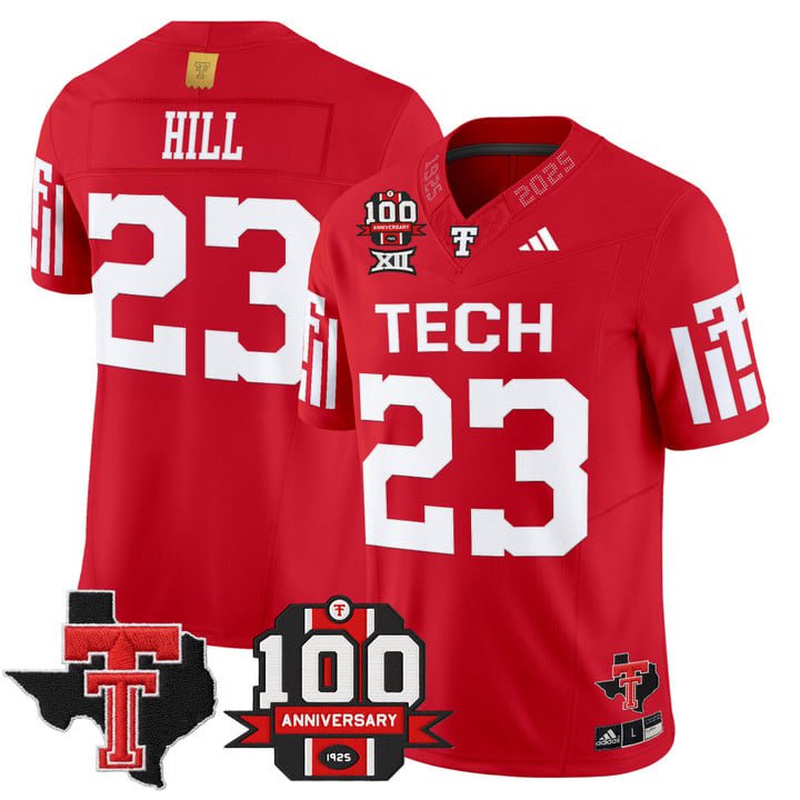 Adam Hill Jersey #23 Texas Tech 2025 100th Anniversary Patch Stitched Red