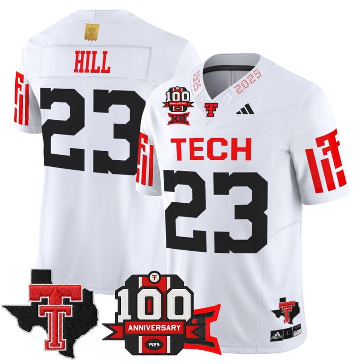 Adam Hill Jersey #23 Texas Tech 2025 100th Anniversary Patch Stitched White