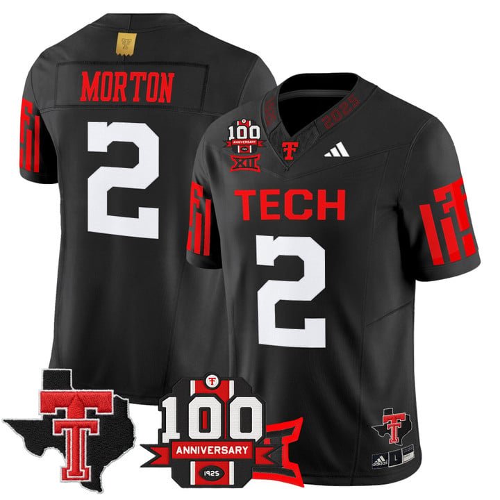 Behren Morton Jersey #2 Texas Tech 2025 100th Anniversary Patch Stitched Black