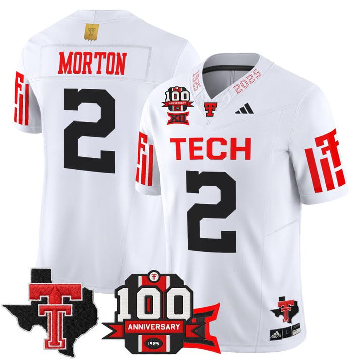 Behren Morton Jersey #2 Texas Tech 2025 100th Anniversary Patch Stitched White