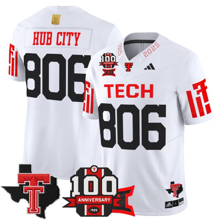 Hub City Jersey #806 Texas Tech 2025 100th Anniversary Patch Stitched White