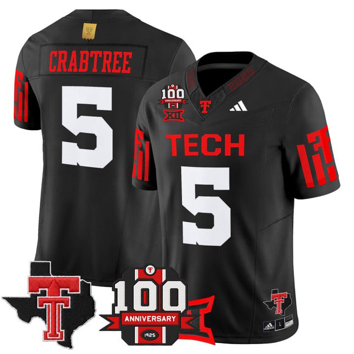 Michael Crabtree Jersey #5 Texas Tech 100th Anniversary Patch 2025 Black