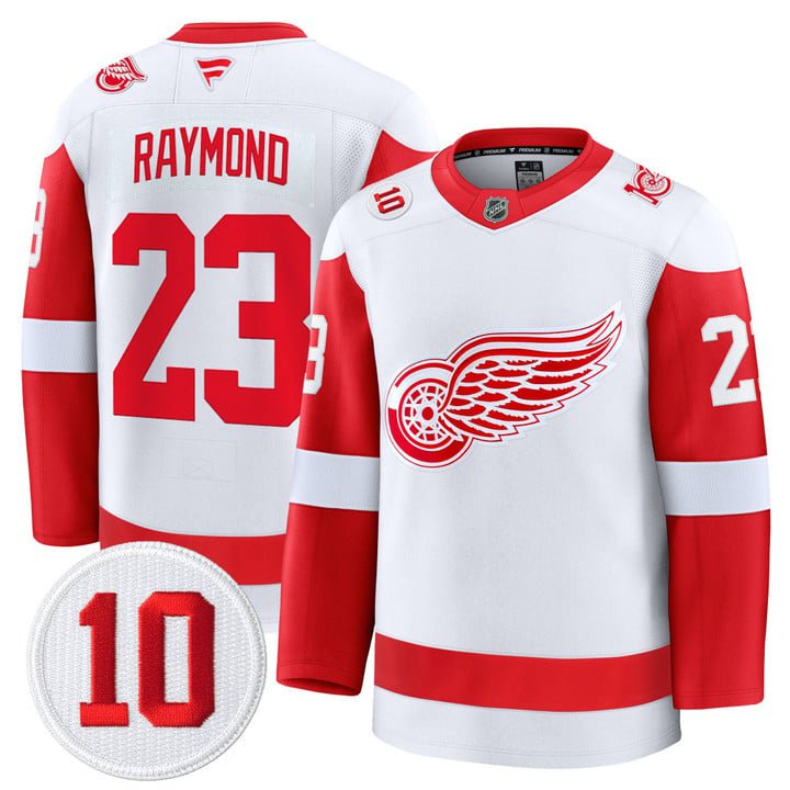 Lucas Raymond Jersey #23 Red Wings #10 Alex Delvecchio Honoring White