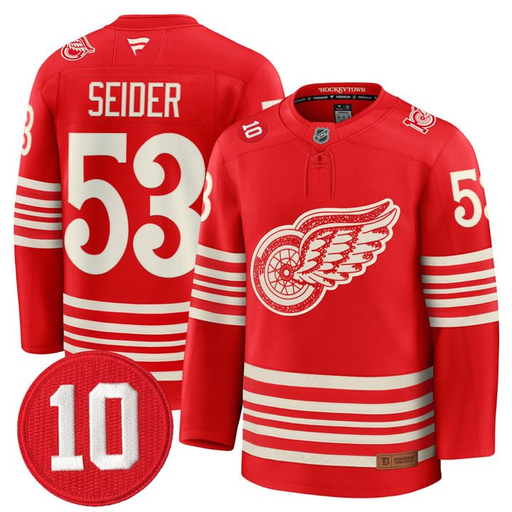 Moritz Seider Jersey #53 Red Wings #10 Alex Delvecchio Honoring Centennial Season