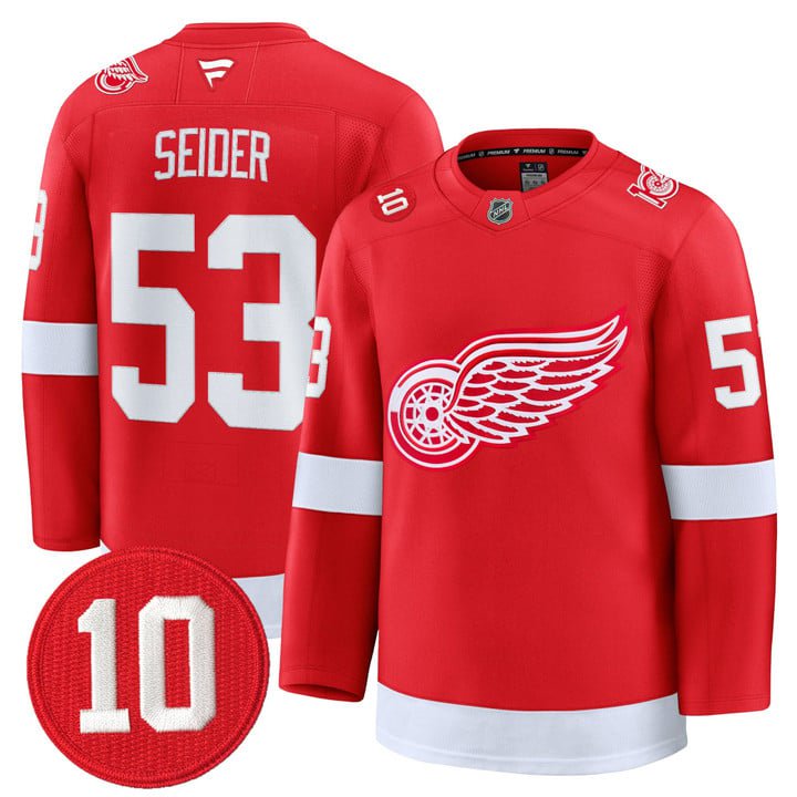 Moritz Seider Jersey #53 Red Wings #10 Alex Delvecchio Honoring Red