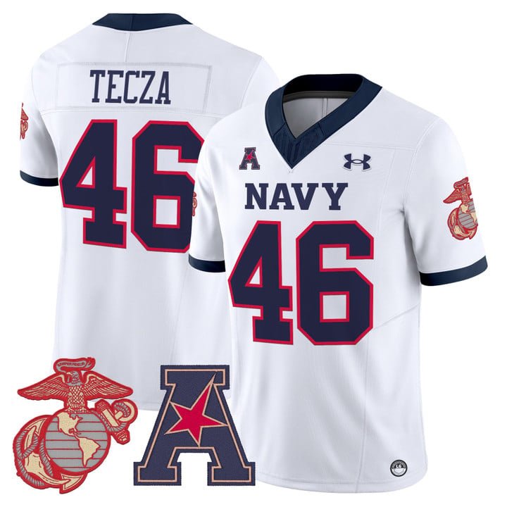 Alex Tecza Jersey #46 Navy Midshipmen Vapor USMC Premier Stitched White