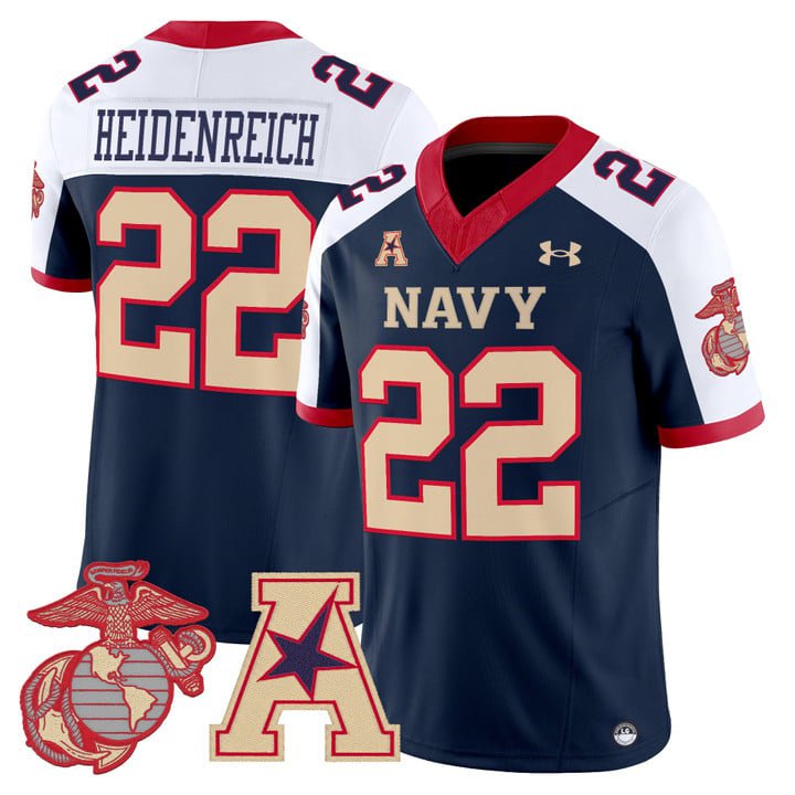 Eli Heidenreich Jersey #22 Navy Midshipmen Vapor USMC Premier Stitched Navy Alter