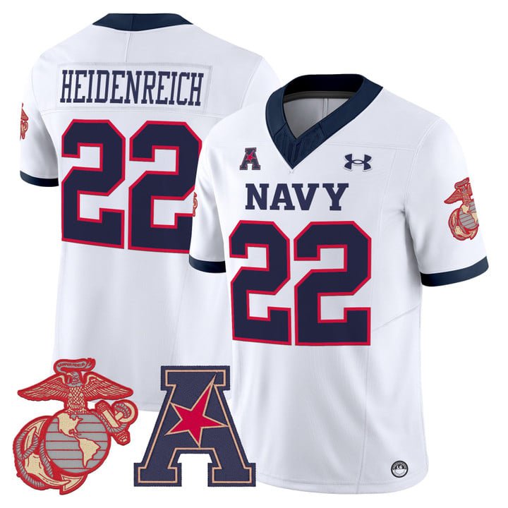 Eli Heidenreich Jersey #22 Navy Midshipmen Vapor USMC Premier Stitched White