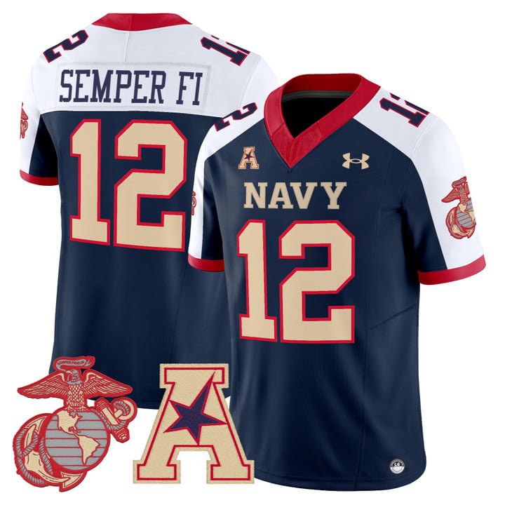 Semper Fi Jersey #12 Navy Midshipmen Vapor USMC Premier Stitched Navy Alter
