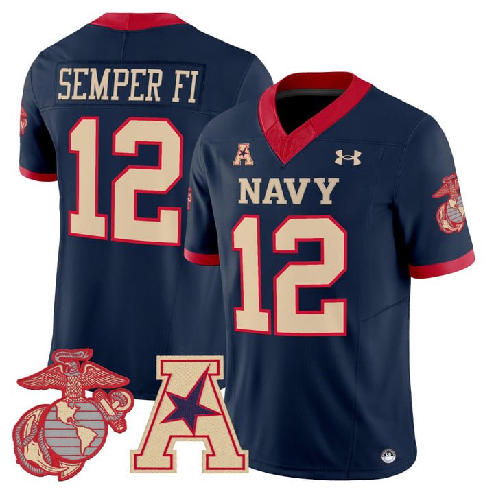 Semper Fi Jersey #12 Navy Midshipmen Vapor USMC Premier Stitched Navy