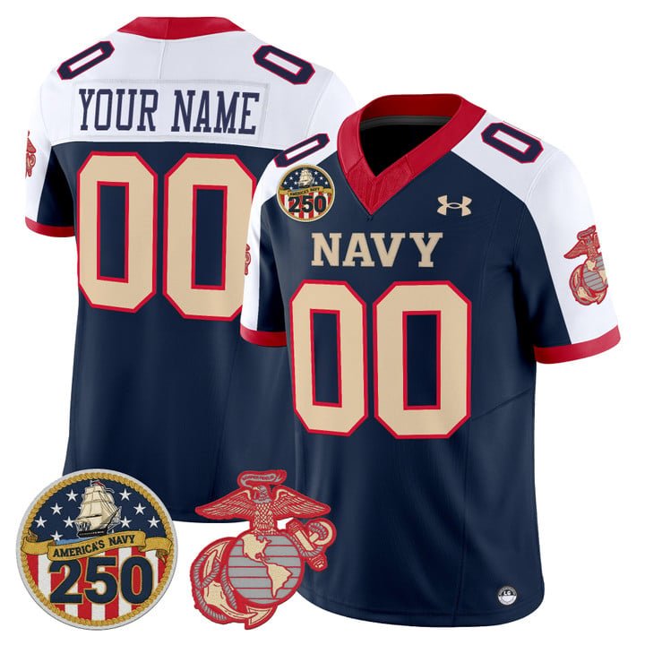 Custom Navy Midshipmen Jersey Name, Number USMC 250th Patch Stitched Navy Alter
