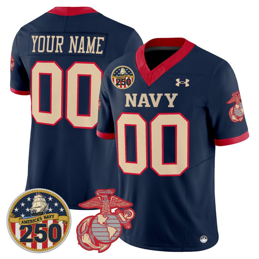 Custom Navy Midshipmen Jersey Name, Number USMC 250th Patch Stitched Navy