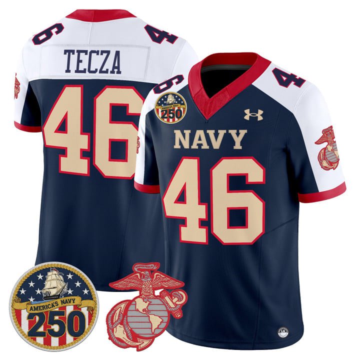 Alex Tecza Jersey #46 Navy Midshipmen USMC 250th Patch Stitched Navy Alter