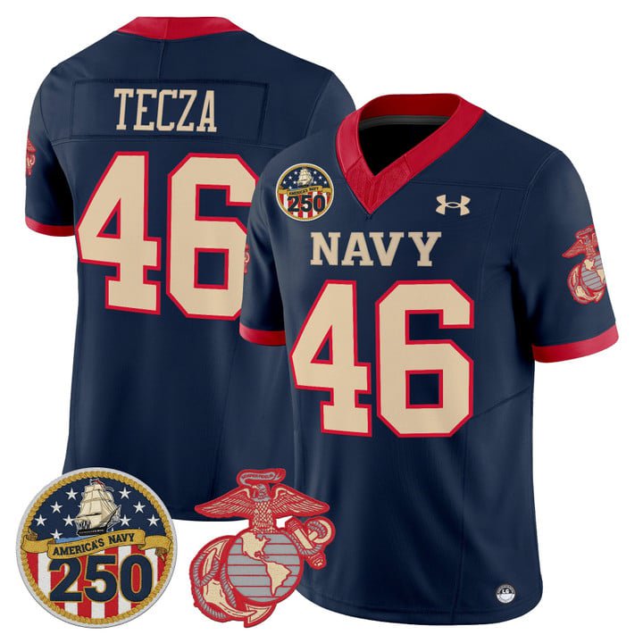 Alex Tecza Jersey #46 Navy Midshipmen USMC 250th Patch Stitched Navy