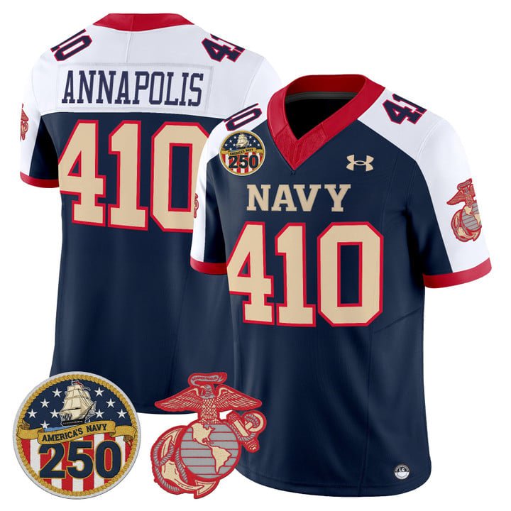 Annapolis Jersey #410 Navy Midshipmen USMC 250th Patch Stitched Navy Alter