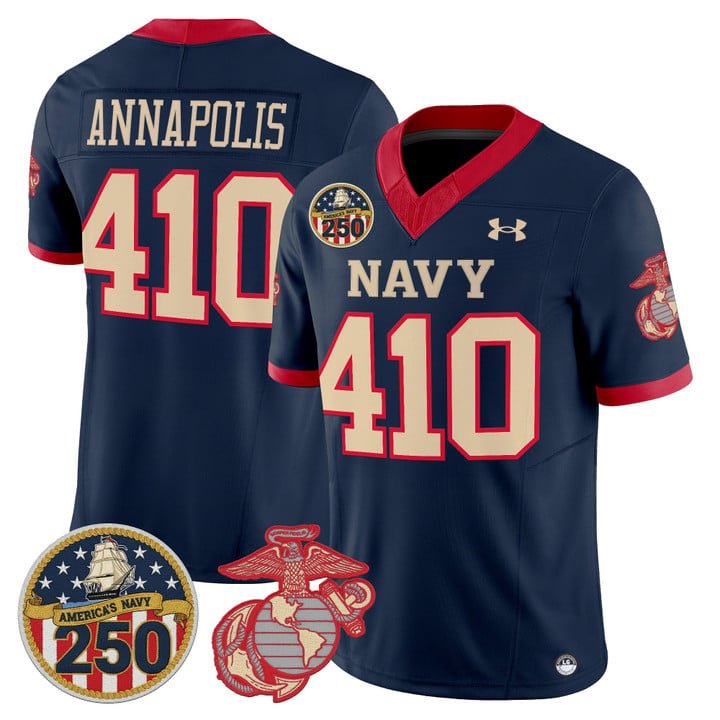 Annapolis Jersey #410 Navy Midshipmen USMC 250th Patch Stitched Navy