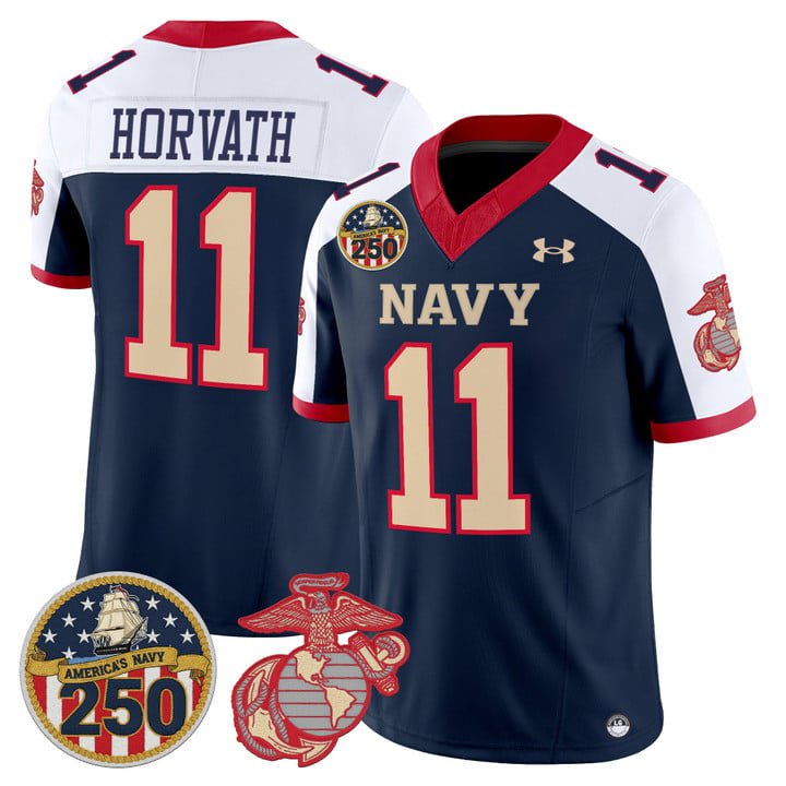 Blake Horvath Jersey #11 Navy Midshipmen USMC 250th Patch Stitched Navy Alter