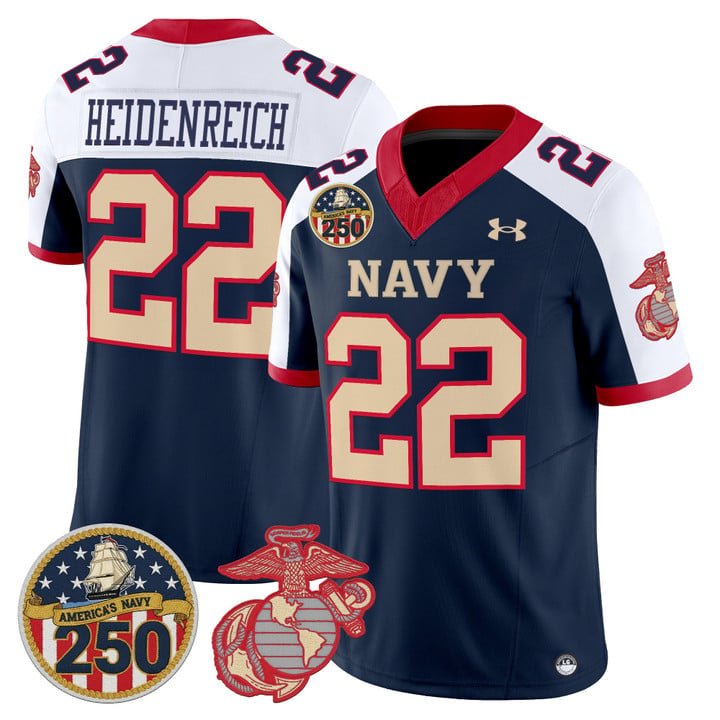 Eli Heidenreich Jersey #22 Navy Midshipmen USMC 250th Patch Stitched Navy Alter