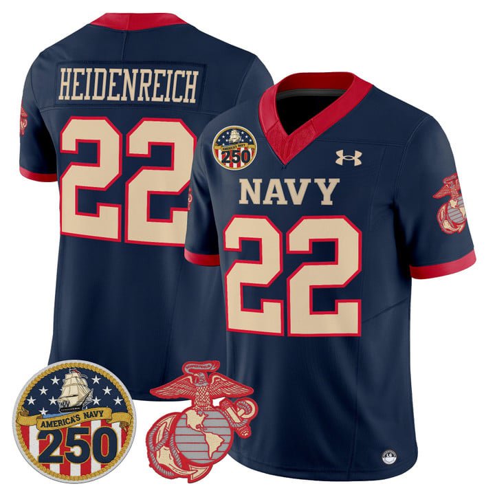 Eli Heidenreich Jersey #22 Navy Midshipmen USMC 250th Patch Stitched Navy