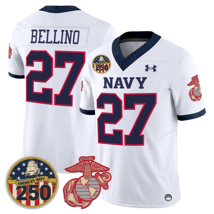 Joe Bellino Jersey #27 Navy Midshipmen USMC 250th Patch Stitched White