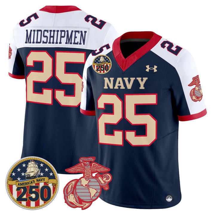 Midshipmen Jersey #25 Navy Midshipmen USMC 250th Patch Stitched Navy Alter