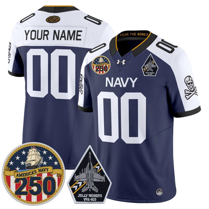 Custom Navy Midshipmen Jersey Jolly Rogers 250th Patch Stitched Navy Alter