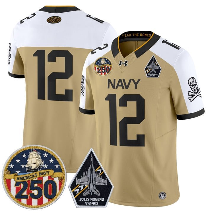 12th Man Jersey #12 Navy Midshipmen Jolly Rogers 250th Patch Stitched Gold Alter