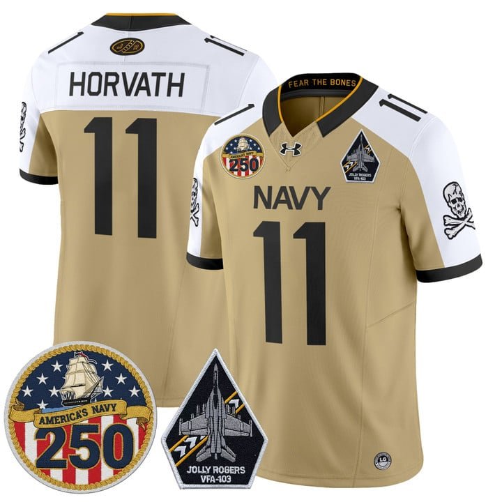 Blake Horvath Jersey #11 Navy Midshipmen Jolly Rogers 250th Patch Gold Alter