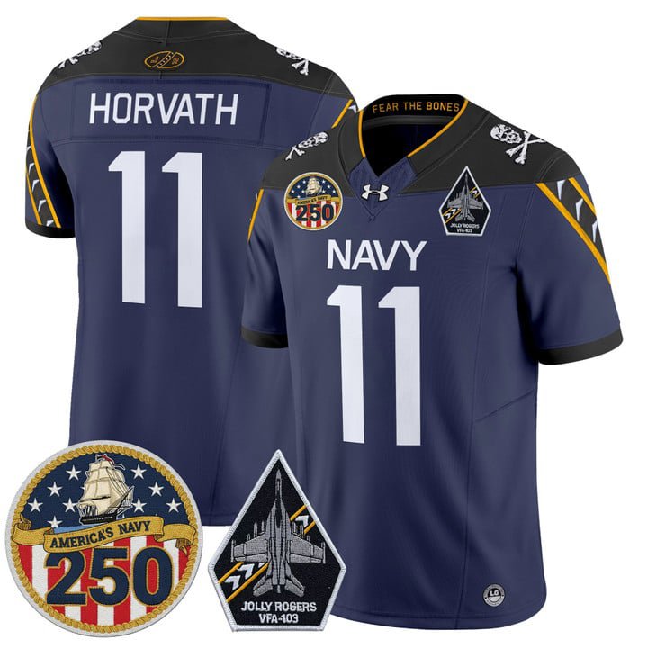Blake Horvath Jersey #11 Navy Midshipmen Jolly Rogers 250th Patch Stitched Navy