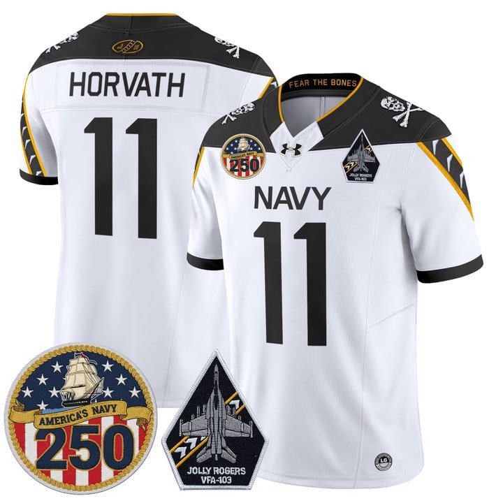 Blake Horvath Jersey #11 Navy Midshipmen Jolly Rogers 250th Patch Stitched White