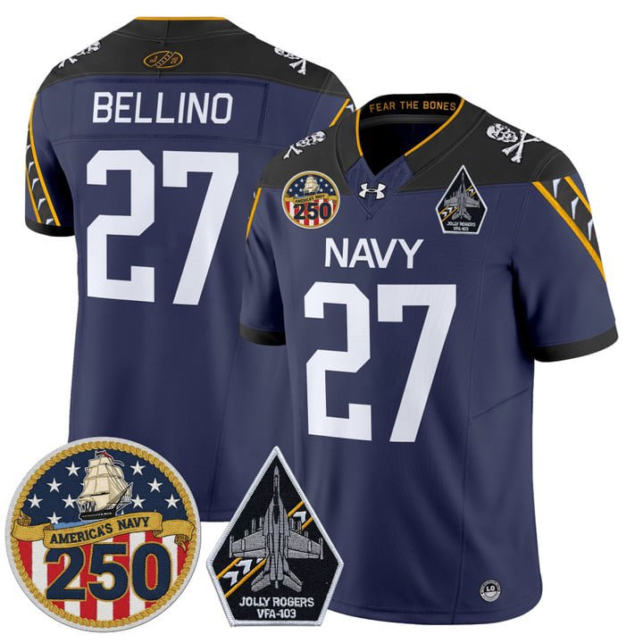 Joe Bellino Jersey #27 Navy Midshipmen Jolly Rogers 250th Patch Stitched Navy