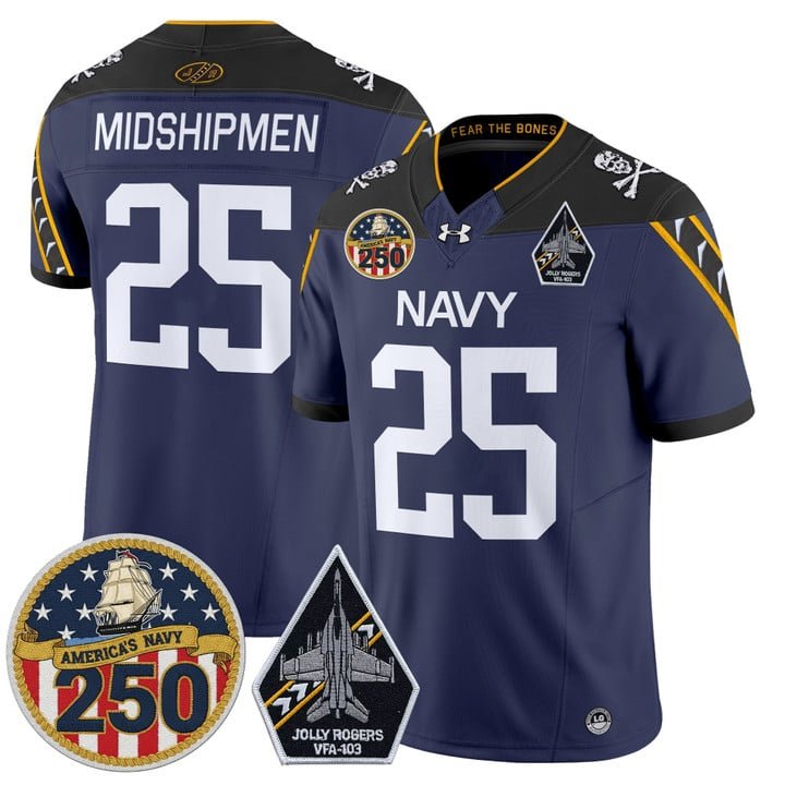 Midshipmen Jersey #25 Navy Midshipmen Jolly Rogers 250th Patch Stitched Navy