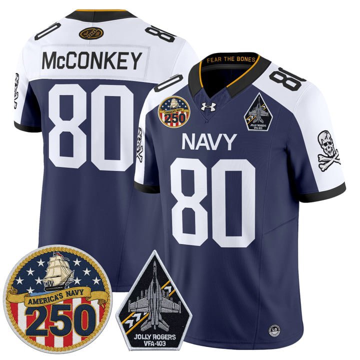 Phil McConkey Jersey #80 Navy Midshipmen Jolly Rogers 250th Patch Navy A.lter
