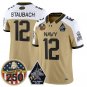 Roger Staubach Jersey #12 Navy Midshipmen Jolly Rogers 250th Patch Gold A.lter