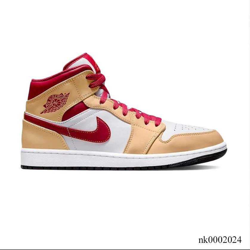 Air Jordan 1 Mid Beige White Red Shoes Sneakers