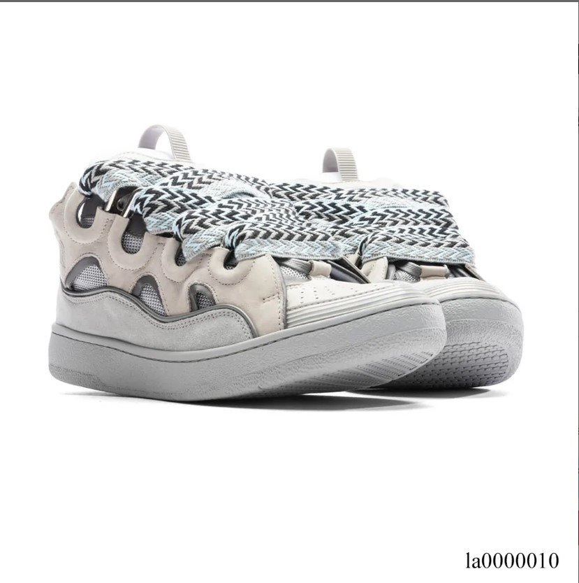Lanvin Leather Curb Light Grey Blue Shoes Sneakers