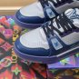 Luxury Virgil Trainer Sneakers Shoes #54 Signature Blue Light Grey Monogram