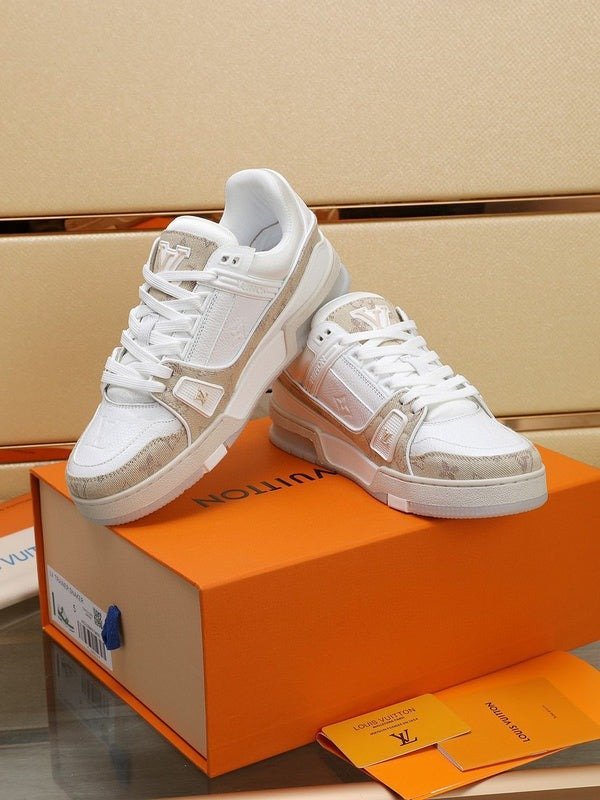 Louis Vuitton Lv Trainer Beige Monogram Denim White