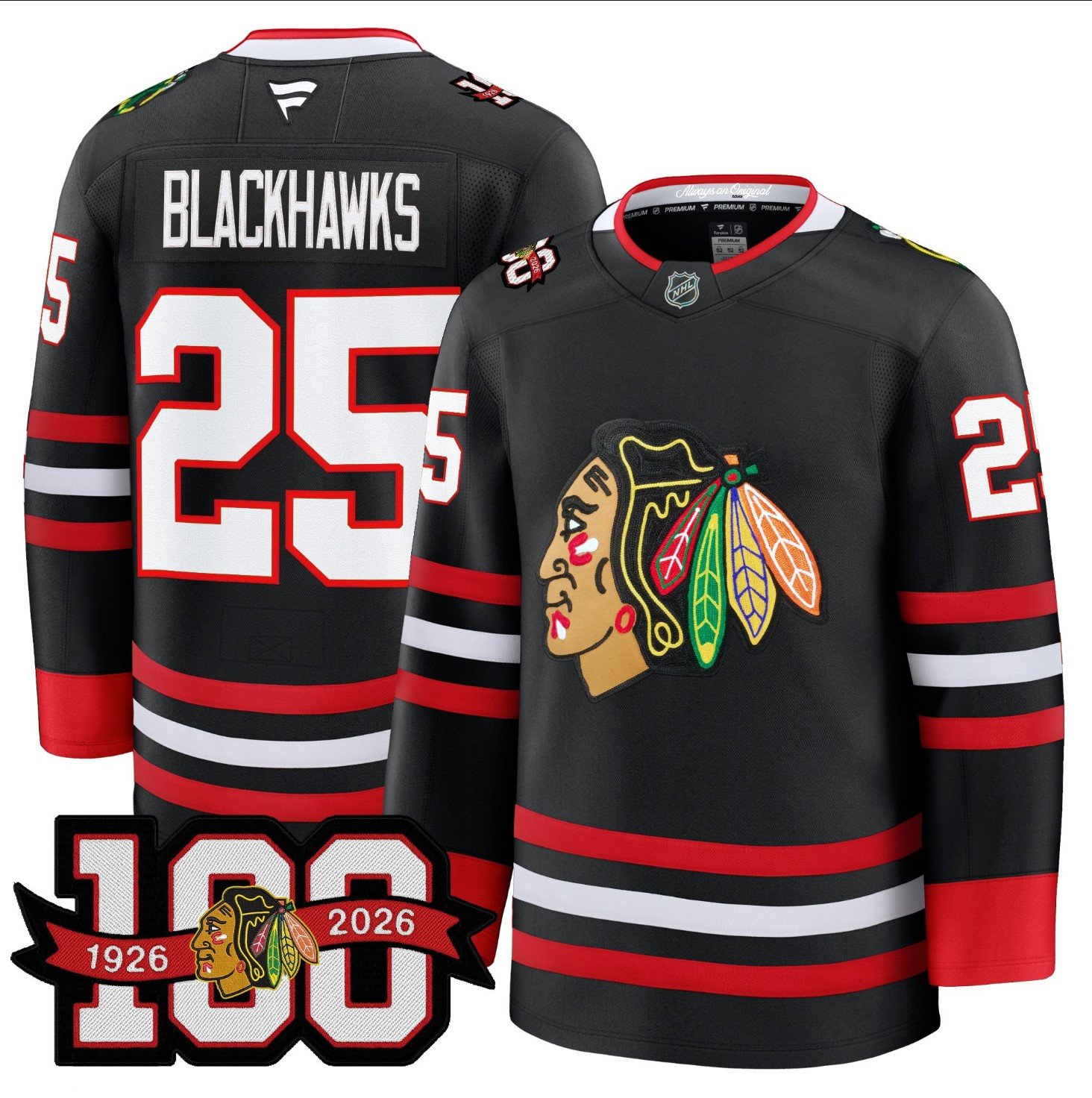 Blackhawks Jersey #25 Chicago Blackhawks 2025-26 Premium 100th Stitched Black