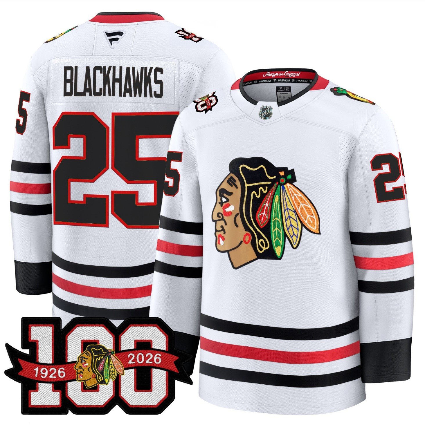 Blackhawks Jersey #25 Chicago Blackhawks 2025-26 Premium 100th Stitched White