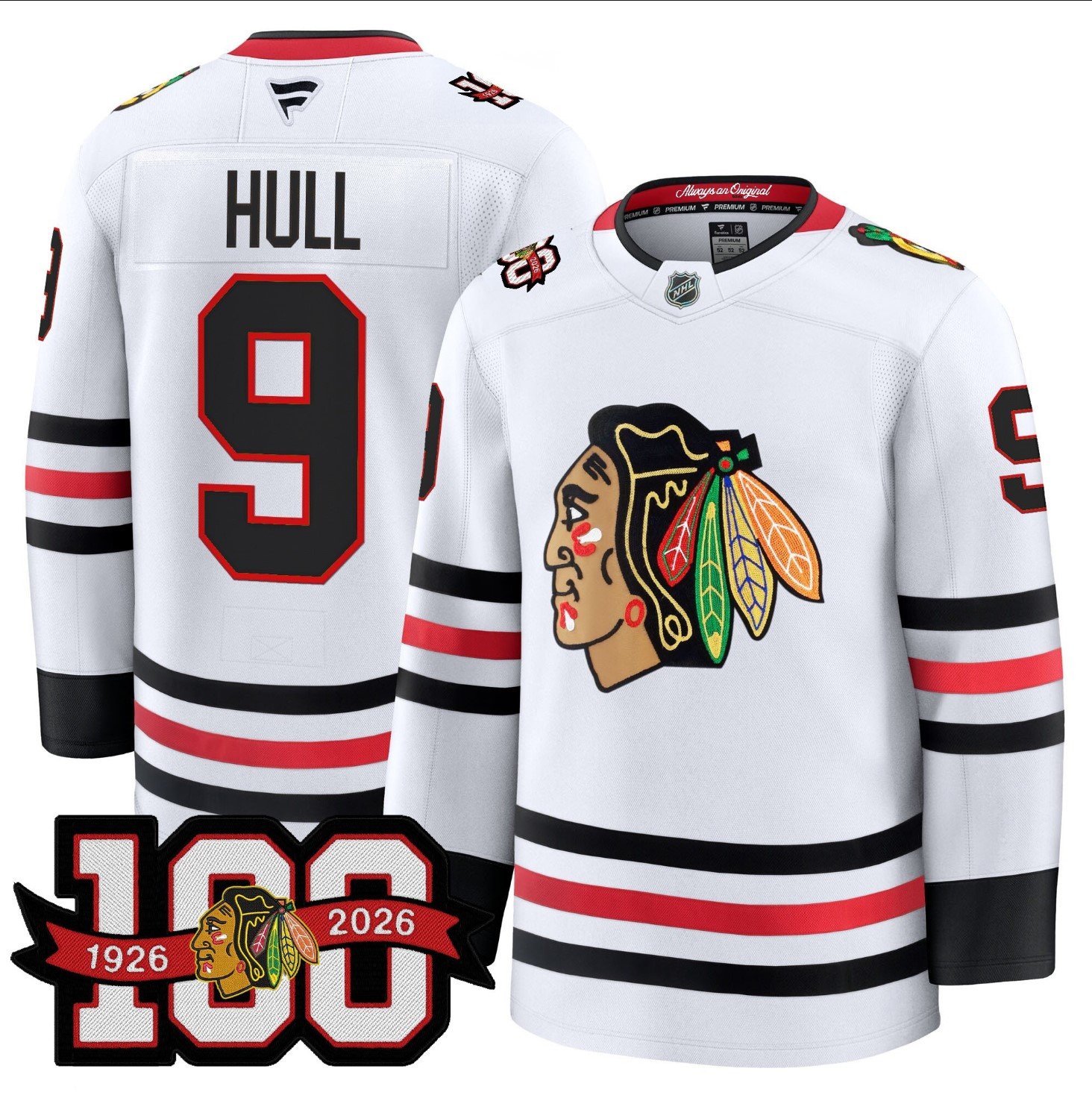 Bobby Hull Jersey #9 Chicago Blackhawks 2025-26 Premium 100th Stitched White