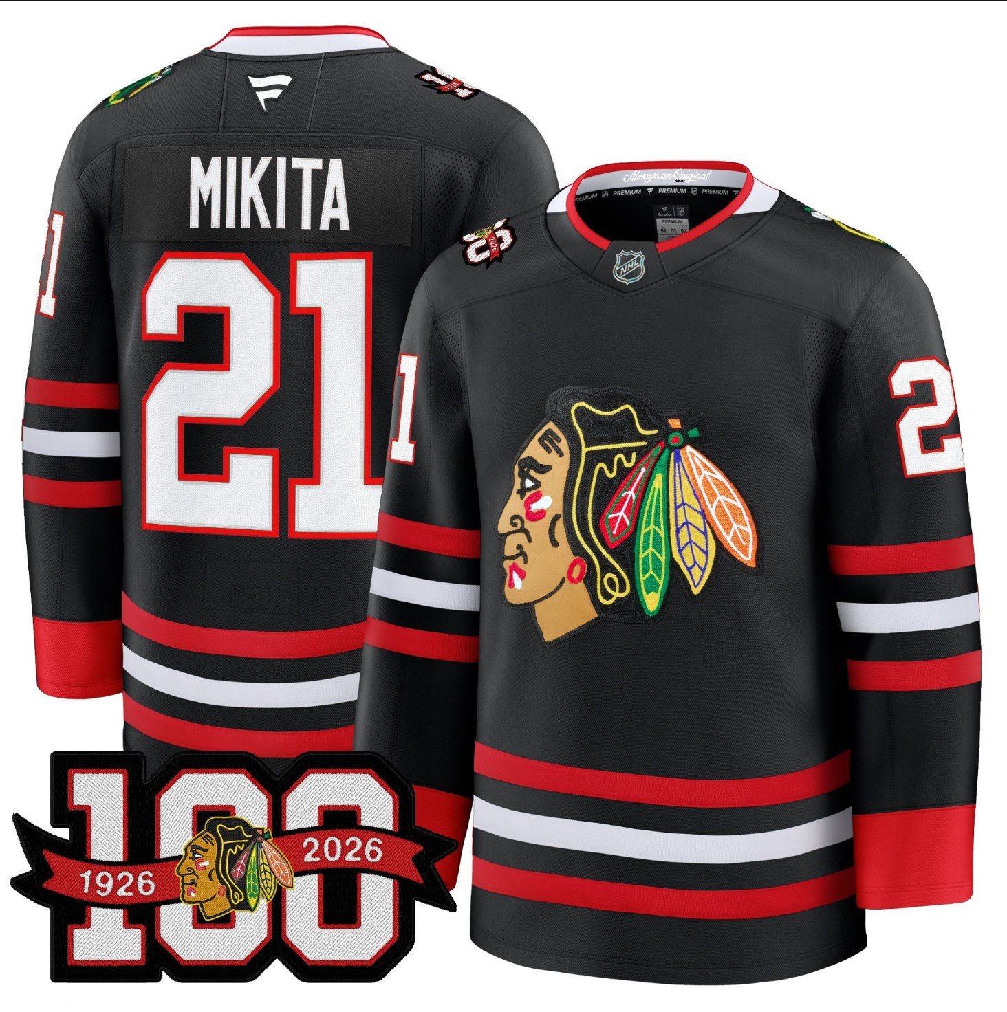 Stan Mikita Jersey #21 Chicago Blackhawks 2025-26 Premium 100th Stitched Black