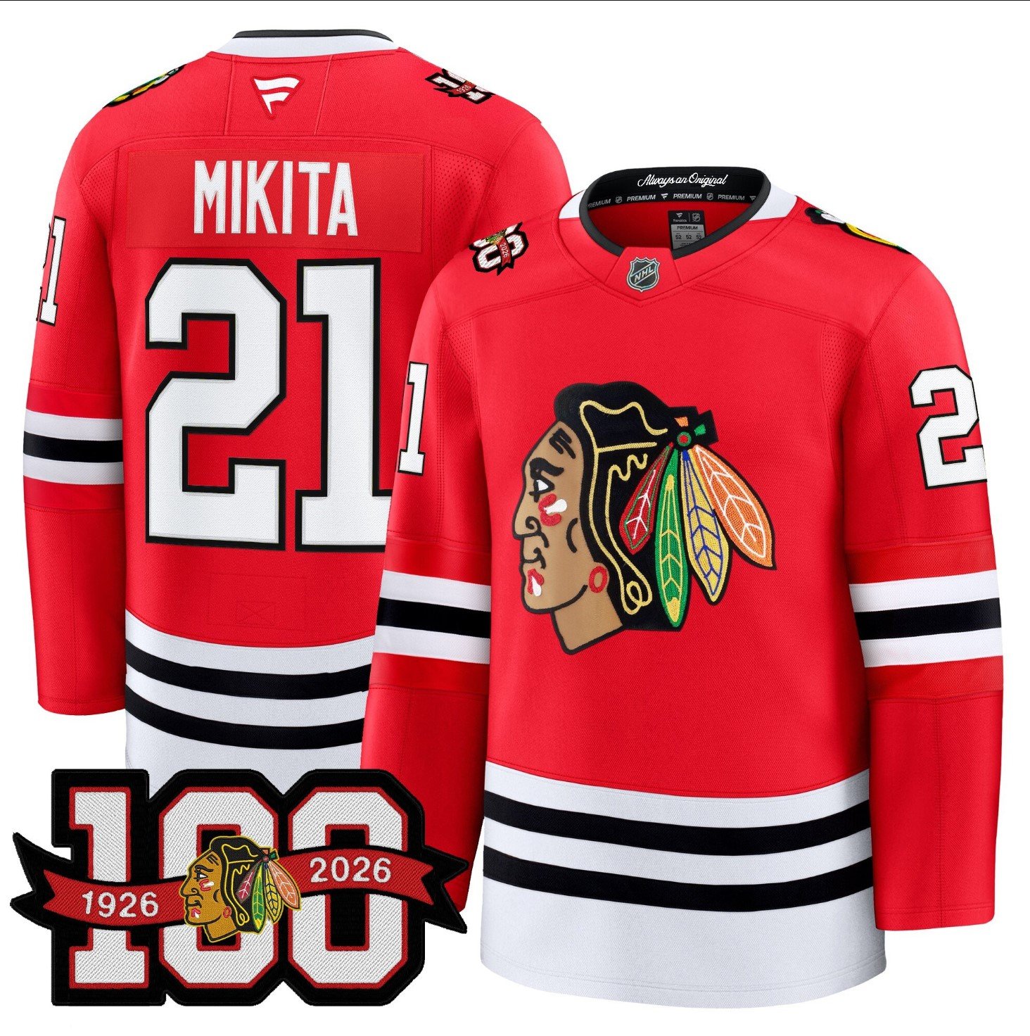 Stan Mikita Jersey #21 Chicago Blackhawks 2025-26 Premium 100th Stitched Red