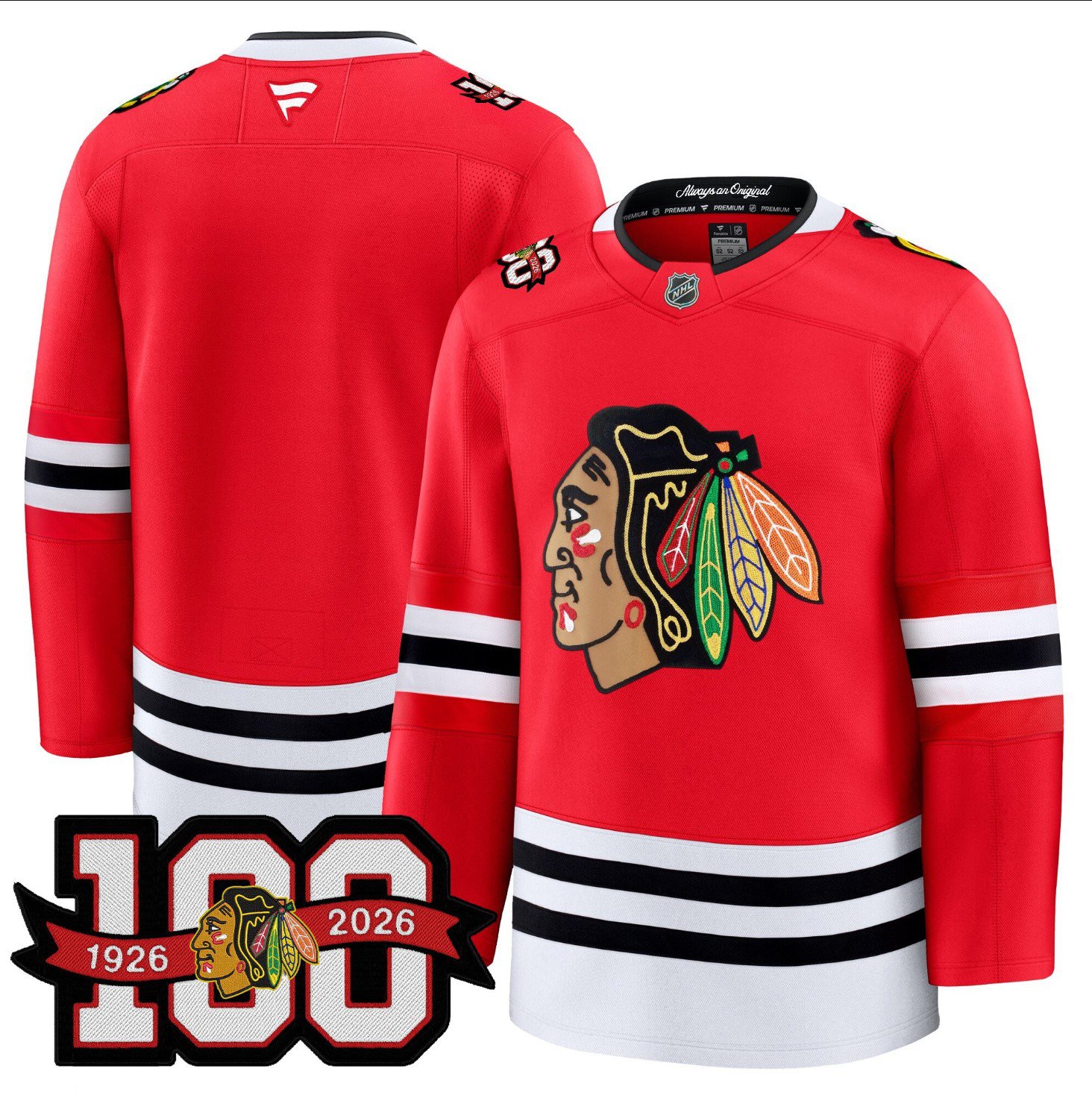 Team Jersey Chicago Blackhawks 2025-26 Premium 100th Patch Stitched Red