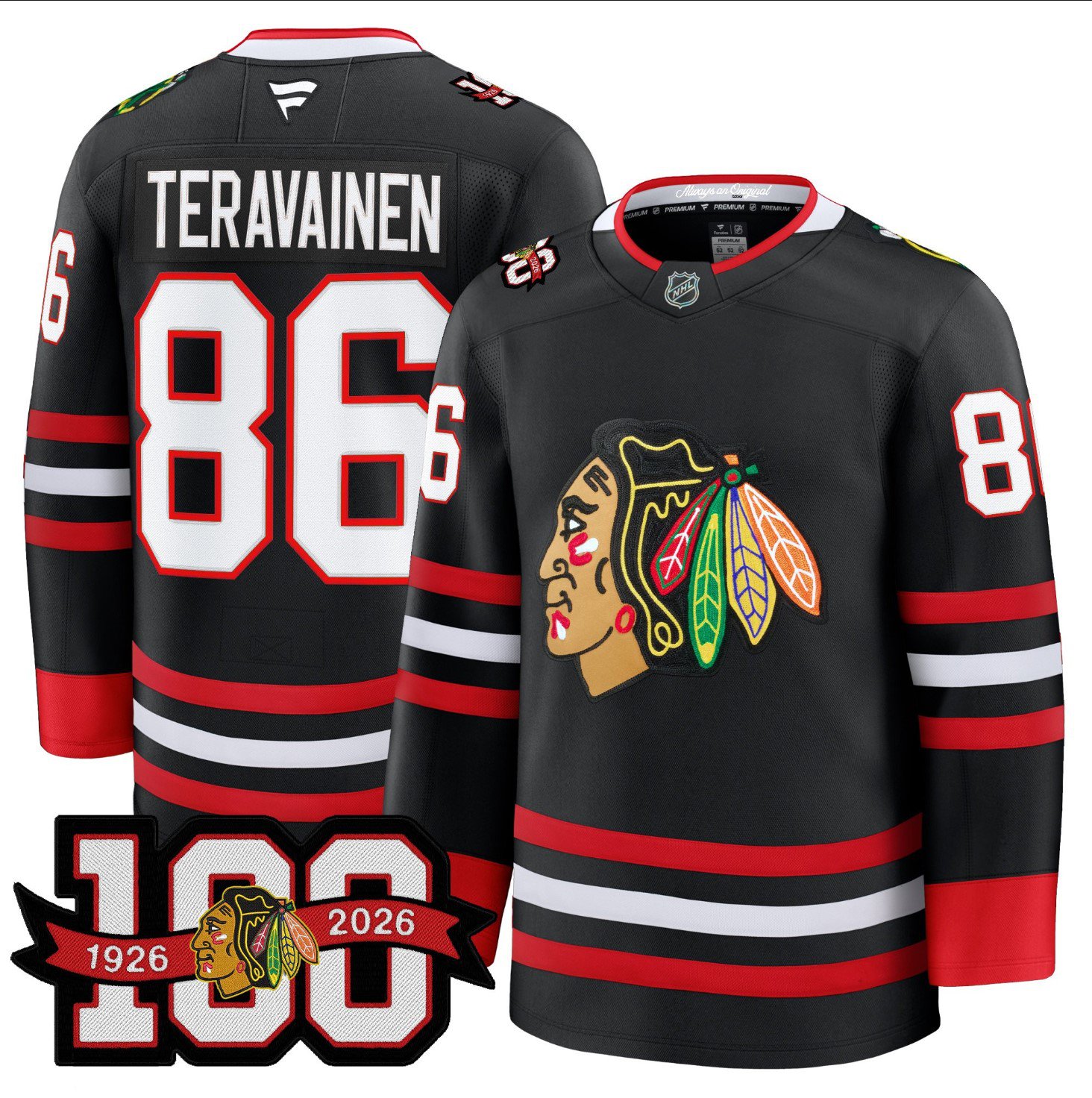 Teuvo Teravainen Jersey #86 Chicago Blackhawks 2025-26 Premium 100th Stitched Black