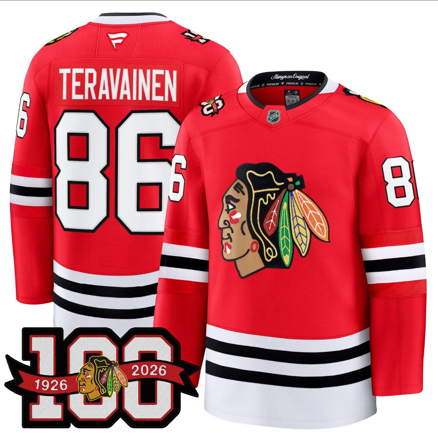 Teuvo Teravainen Jersey #86 Chicago Blackhawks 2025-26 Premium 100th Stitched Red
