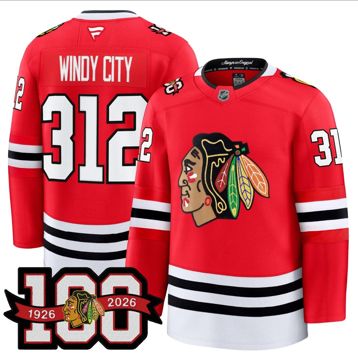 Windy City Jersey #312 Chicago Blackhawks 2025-26 Premium 100th Stitched Red