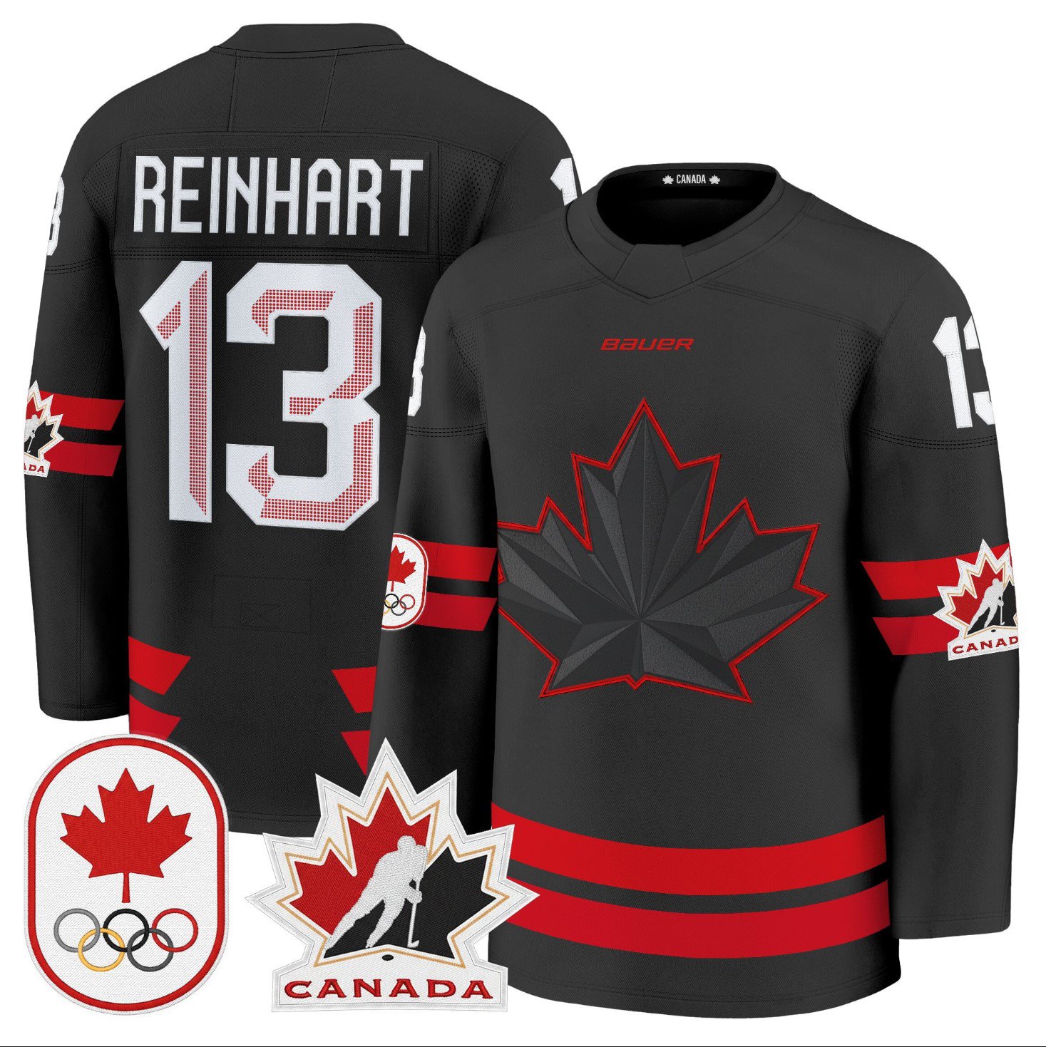 Sam Reinhart Jersey #13 Canada Olympic Premium Hockey Stitched Black