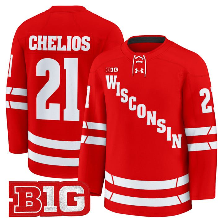 Chris Chelios Jersey #21 Wisconsin Badgers 2025-26 Premium Stitched Red