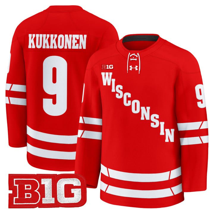 Kyle Kukkonen Jersey #9 Wisconsin Badgers 2025-26 Premium Stitched Red